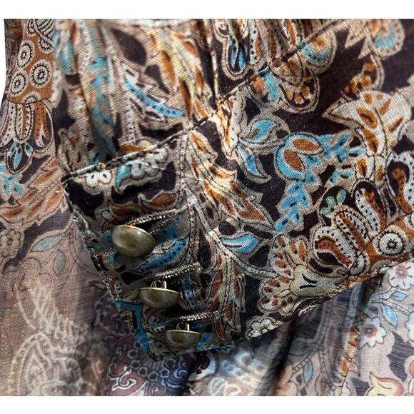 Coldwater Creek Top Wmns Sz Large 14|16 Brown Paisley Leaves Blouse Tuck Detail - Picture 9 of 13